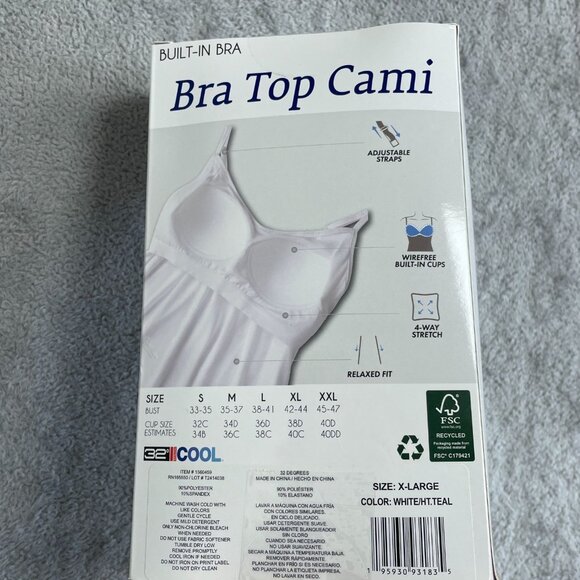 NEW 32 Degrees Cool Women's XL 2-Pack Bra Top Cami With Built-In White/Teal - Picture 6 of 9